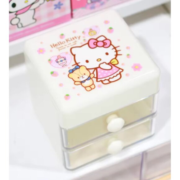 Hello Kitty Double-Layer Mini Drawer Organizer Desktop Storage Stickers Jewelry - Picture 6 of 6